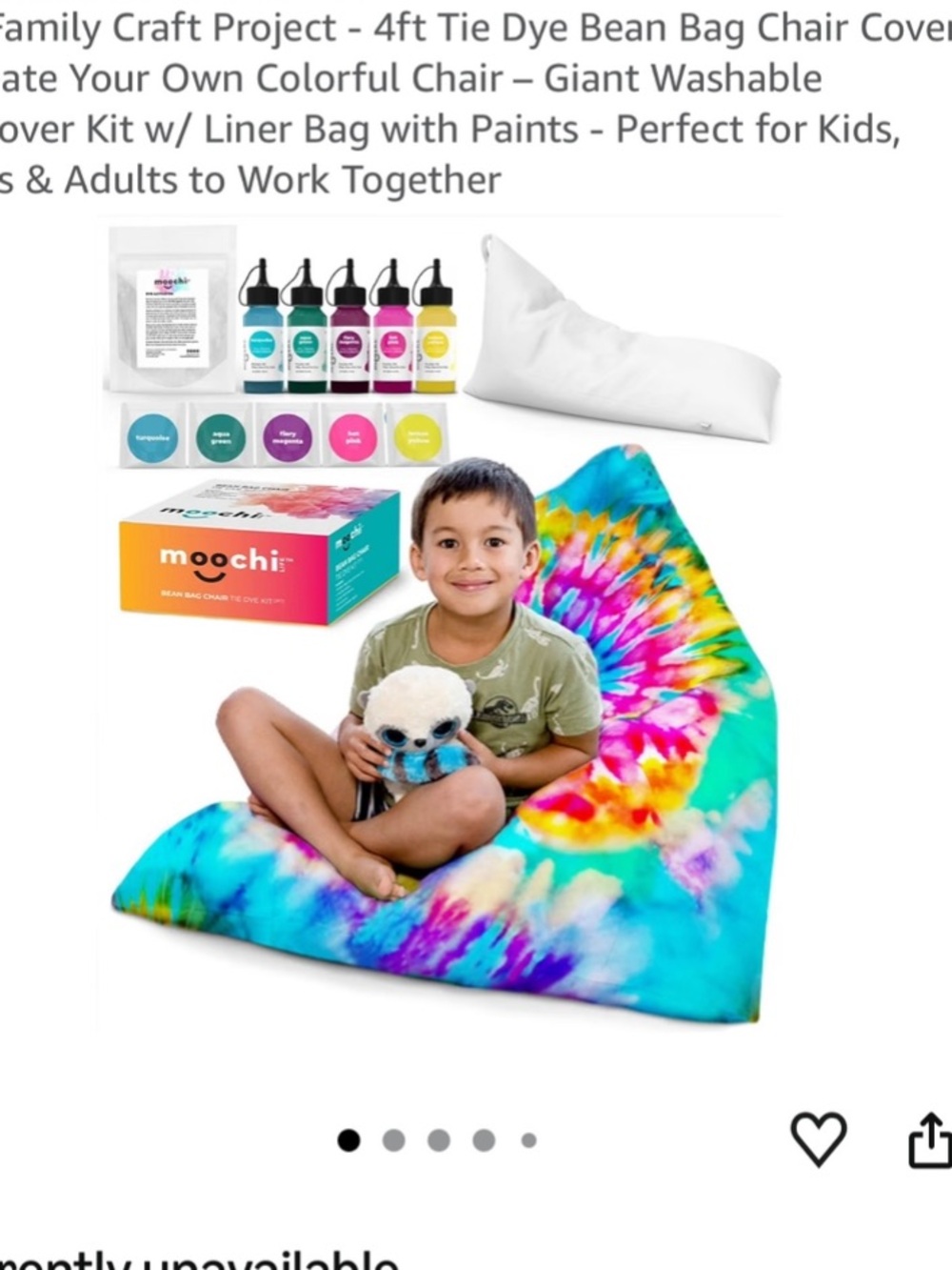 MOOCHI LIFE Bean Bag Chair or Stuffed Animal Hammock
Cover w Tie Dye Kit  NWT